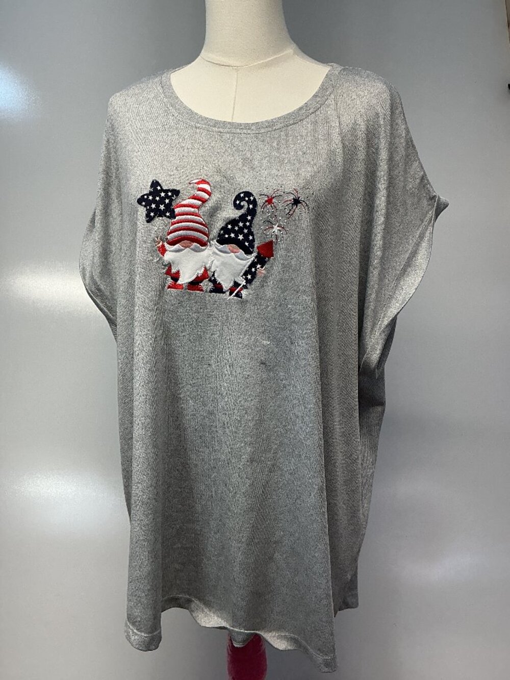 Indigo Soul 2XL Gray Patriotic Gnome Top Americana Oversized Dolman Shirt - Picture 5 of 12